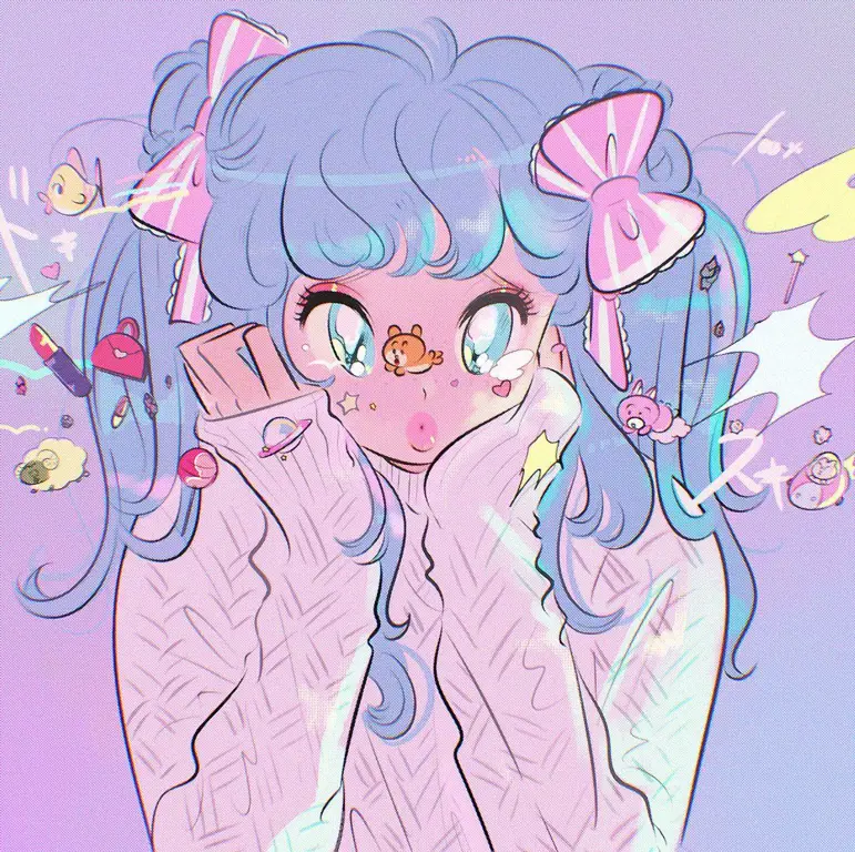 Gambar gadis anime dengan gaya pastel