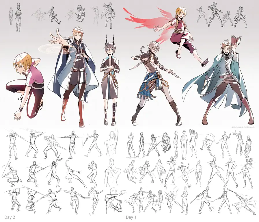 Berbagai pose karakter anime untuk referensi Referensi pose karakter anime