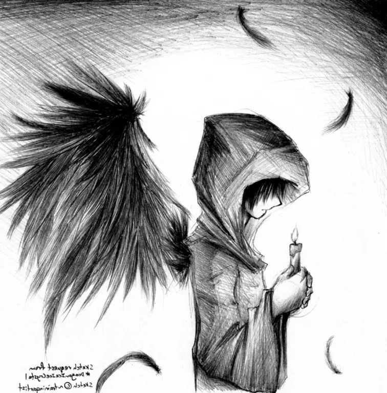 Ekspresi Keputusasaan dalam Goresan Pensil Gambar pensil anime laki-laki yang sedih, dengan ekspresi wajah yang menggambarkan keputusasaan.