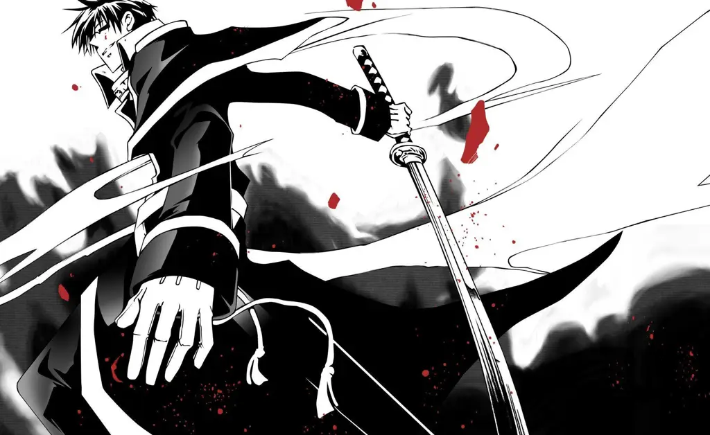 Adegan Aksi Anime Hitam Putih Adegan aksi anime hitam putih yang dinamis