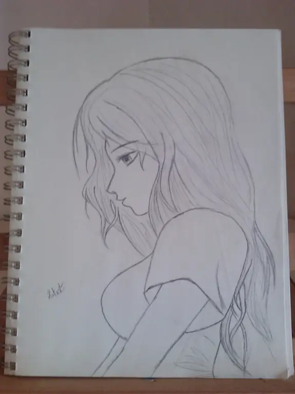 Gambar anime cewek sedih dengan sketsa pensil yang detail