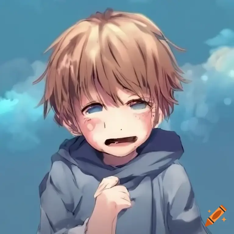 Gambar seorang anak laki-laki anime yang sedang menangis sendirian