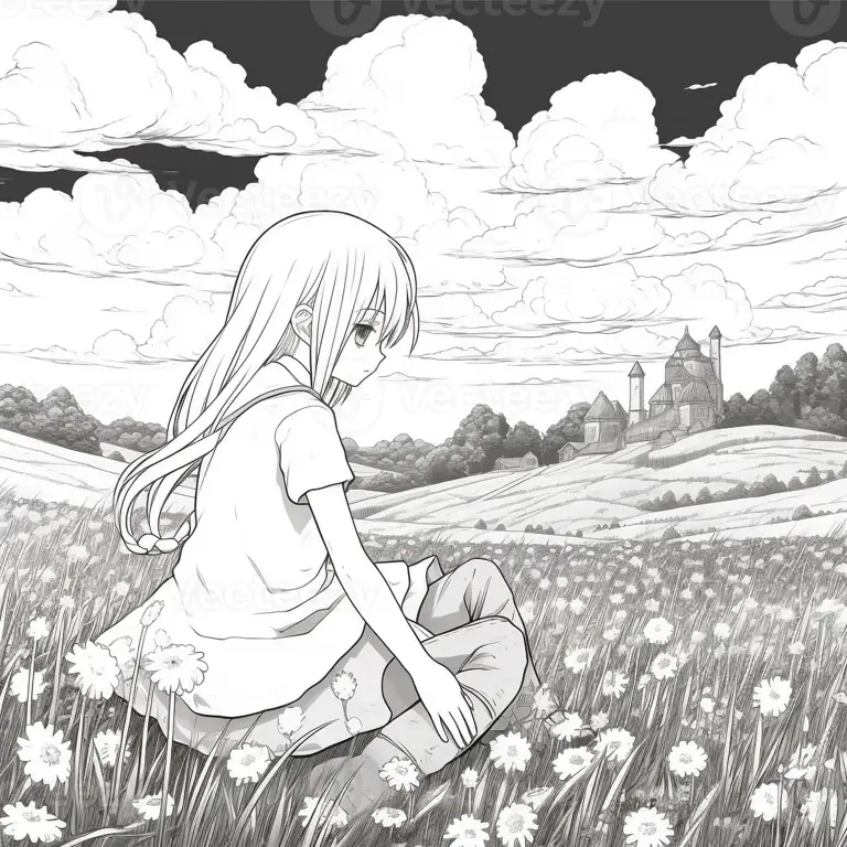 Pemandangan Anime yang Menakjubkan Gambar pemandangan anime yang kompleks untuk diwarnai