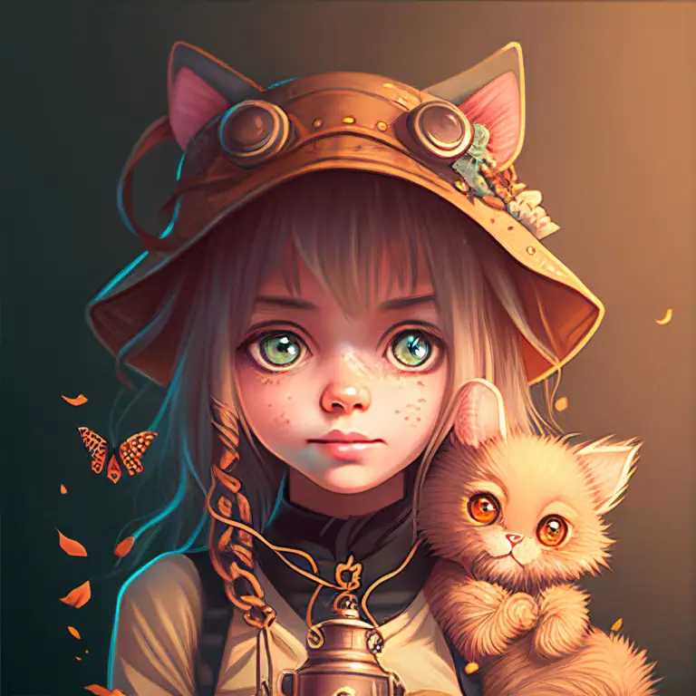 Contoh lukisan digital kucing anime yang indah