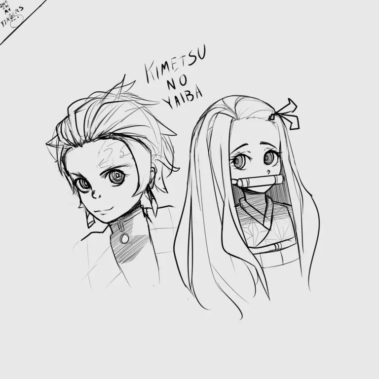 Gambar sketsa fanart Kimetsu no Yaiba