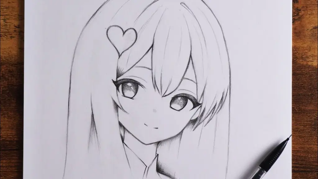Gambar sketsa pensil anime perempuan dengan detail yang rumit