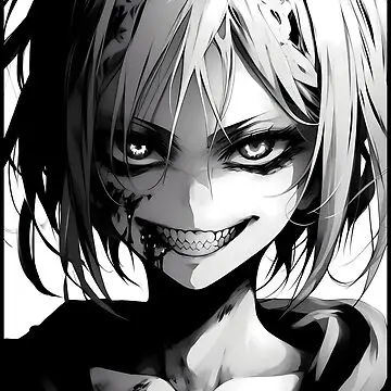 Gambar seorang gadis anime psikopat dengan ekspresi wajah yang dingin dan misterius.