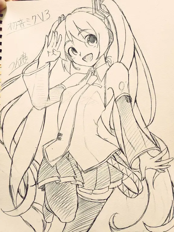 Sketsa Hatsune Miku Imut Sketsa Hatsune Miku yang imut