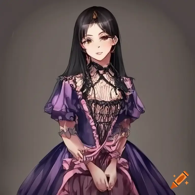 Gambar anime cewek dari belakang mengenakan gaun cantik