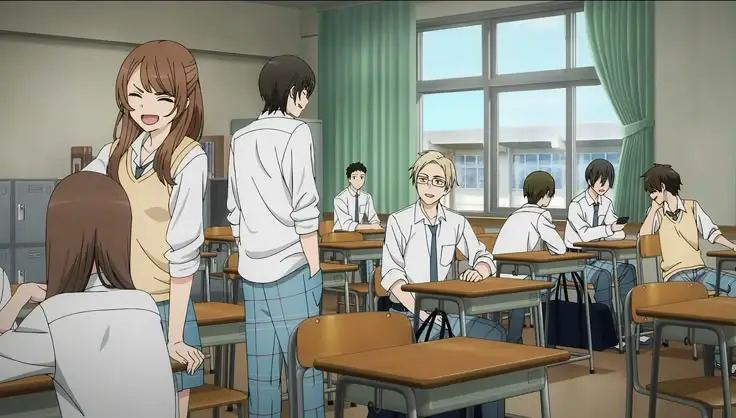 Gambar adegan kelas dengan guru dan murid anime