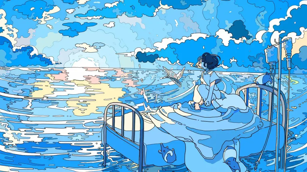Latar Belakang Anime Biru Aesthetic Gambar latar belakang anime aesthetic dengan warna biru