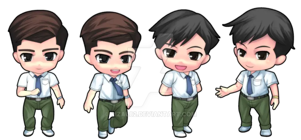 Gambar anime anak laki-laki sekolah bergaya chibi yang sedang menggambar