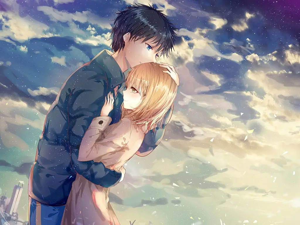 Rindu dan Harapan Gambar anime pasangan yang saling memandang dari kejauhan, menunjukkan kerinduan dan harapan.