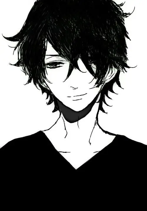 Potret gambar anime laki-laki hitam putih dengan detail ekspresi yang menarik