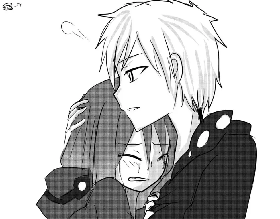 Gambar sketsa adegan pelukan anime