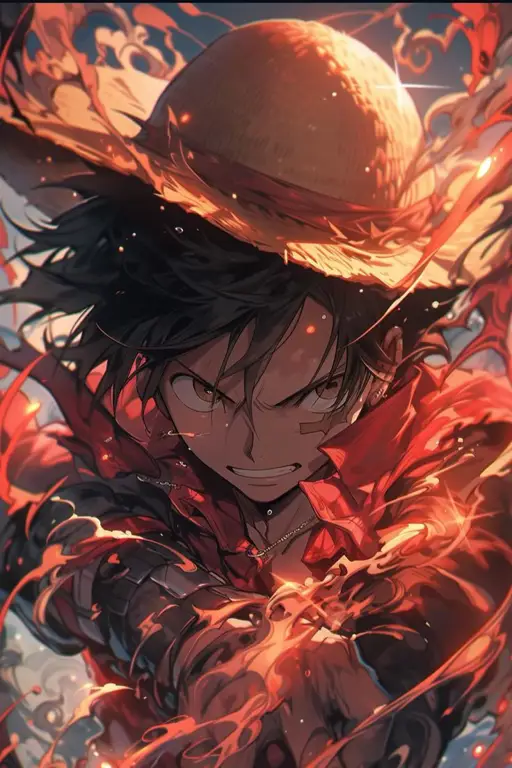 Gambar Monkey D. Luffy, kapten Topi Jerami, dengan gaya fanart yang keren.