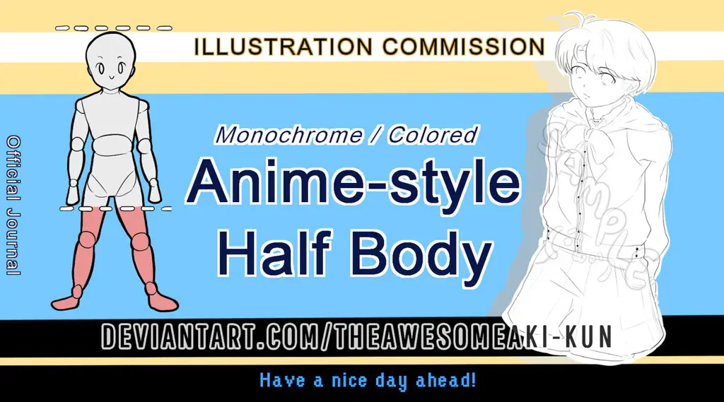 Lukisan anime setengah badan yang detail