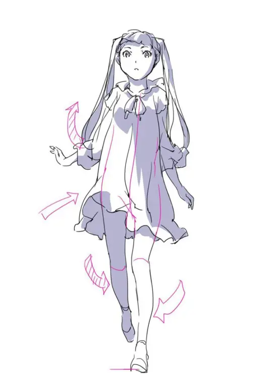 Berbagai pose sketsa anime perempuan